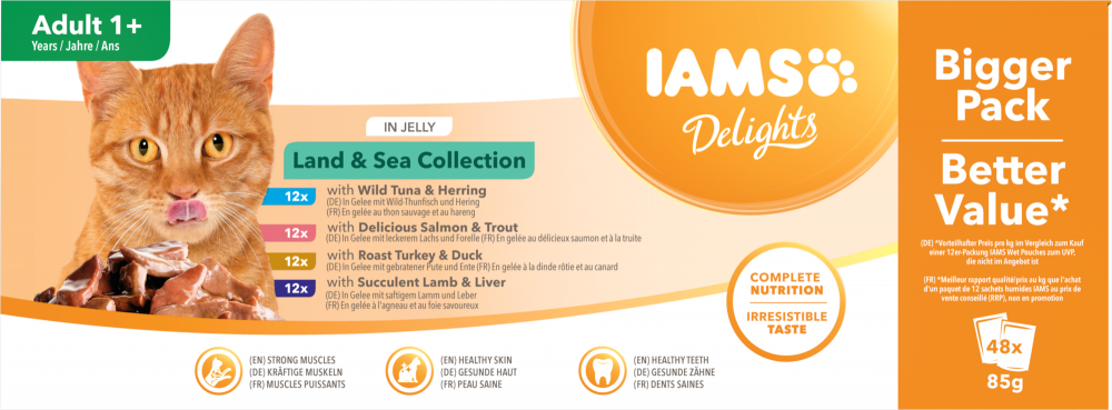 Iams Delights pouch adult land&sea jelly mp 48x85gr