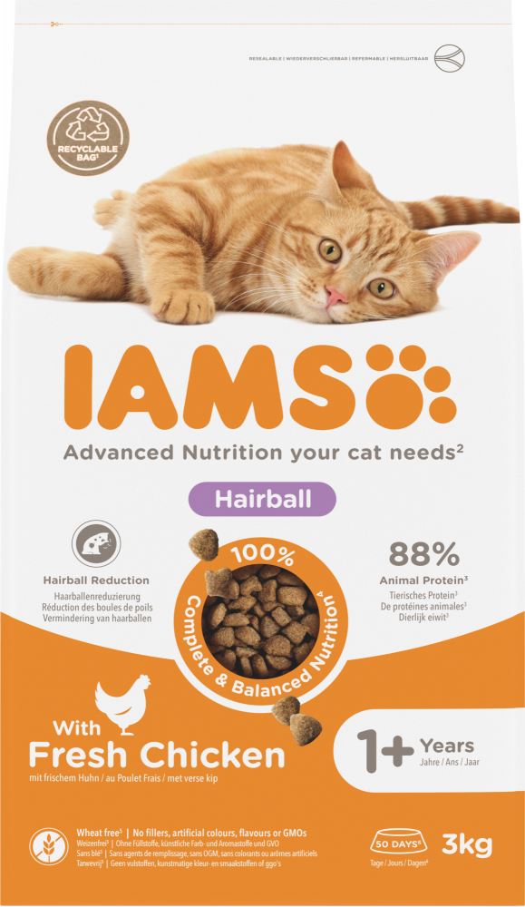 Iams cat adult hairball control chicken 3kg