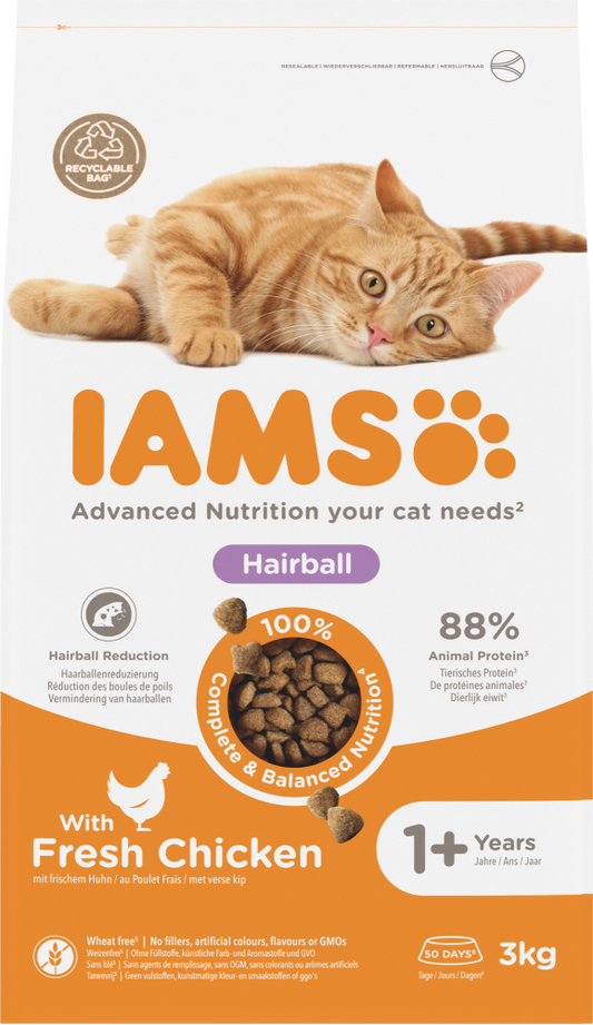 Iams cat adult hairball control chicken 3kg