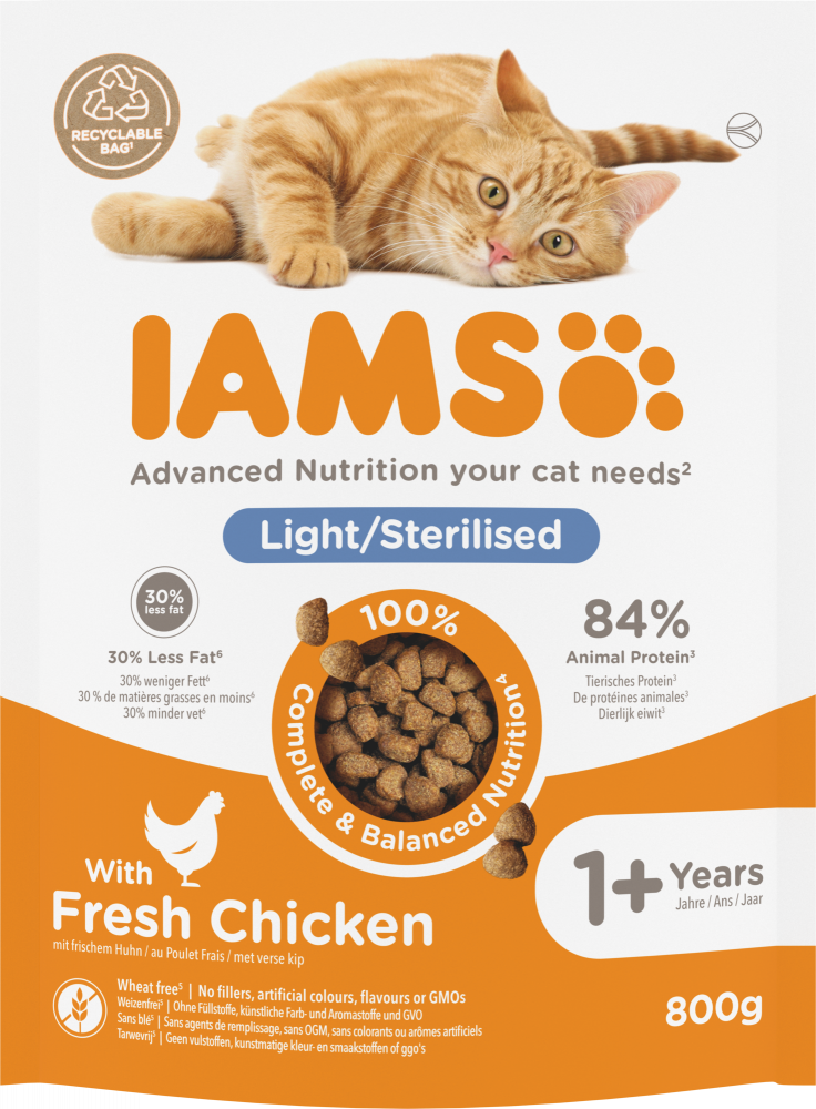 Iams cat adult sterilised/overweight chicken 800gr