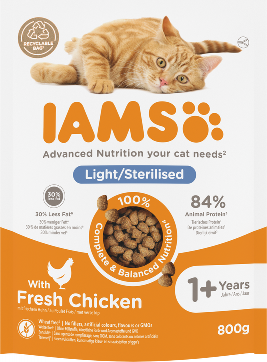 Iams cat adult sterilised/overweight chicken 800gr