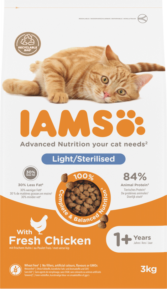 Iams cat adult sterilised/overweight chicken 3kg