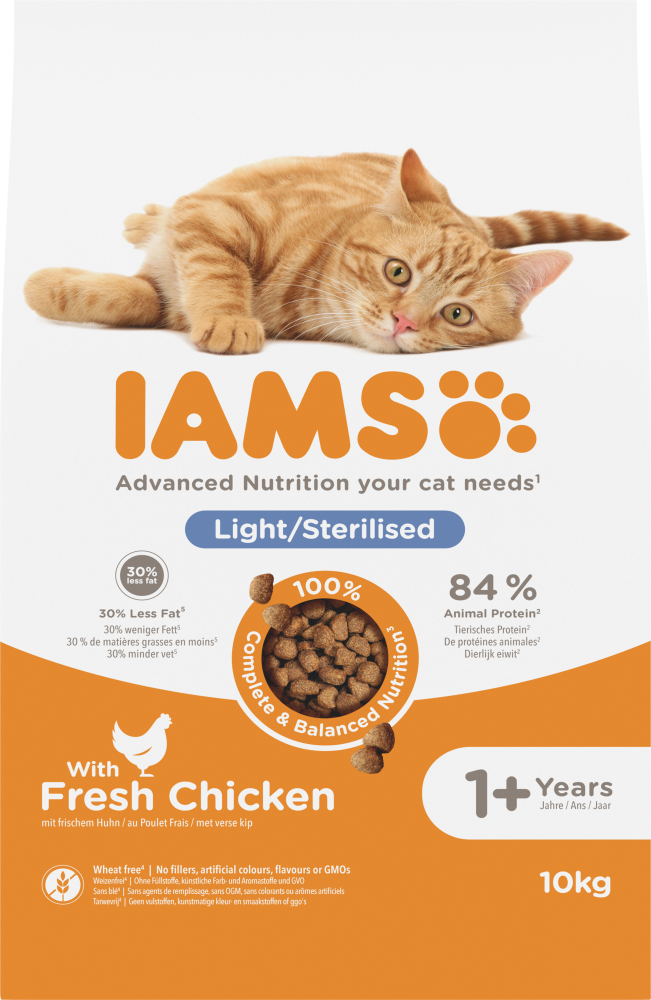 Iams cat adult sterilised/overweight chicken 10kg