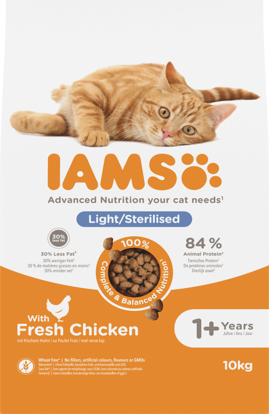 Iams cat adult sterilised/overweight chicken 10kg