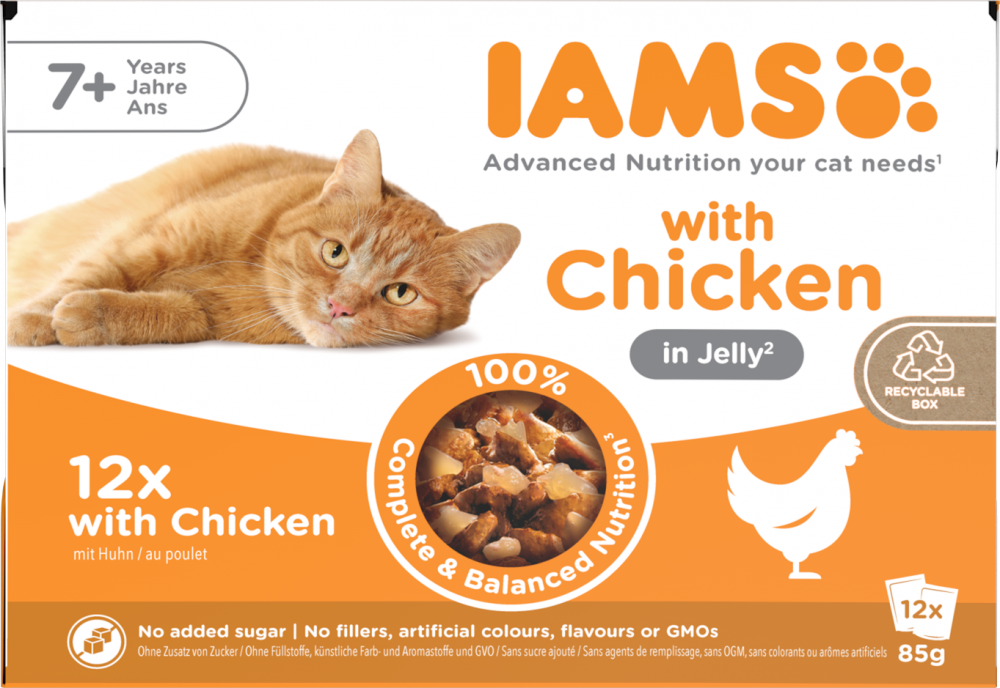 Iams Delights pouch senior chicken jelly mp 12x85gr