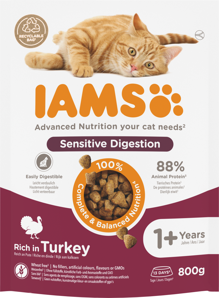 Iams cat adult sensitive digestion turkey 800gr