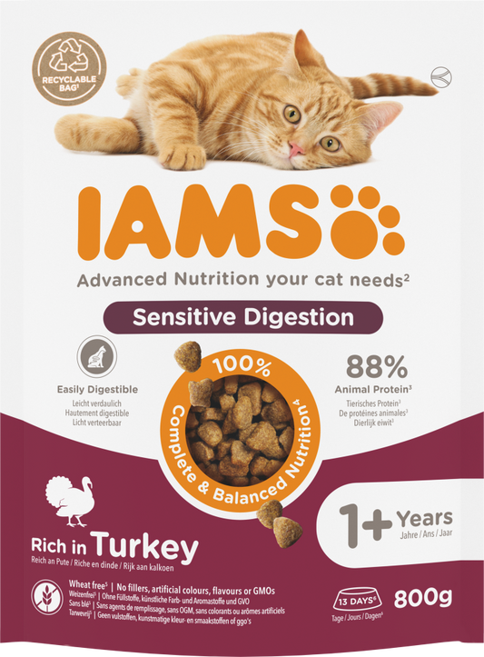 Iams cat adult sensitive digestion turkey 800gr
