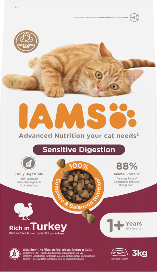 Iams cat adult sensitive digestion turkey 3kg