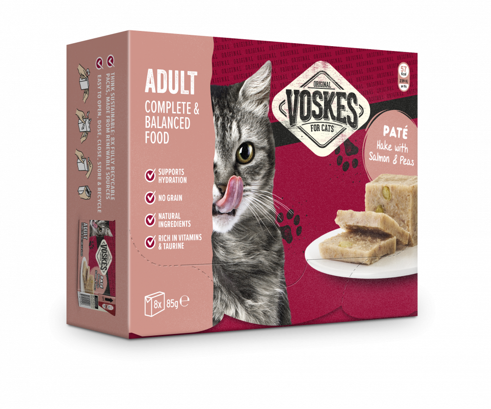 Voskes paté adult heek met zalm&erwtjes 8x85gr