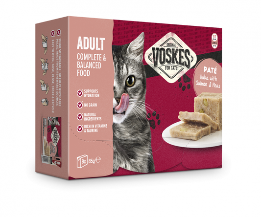 Voskes paté adult heek met zalm&erwtjes 8x85gr