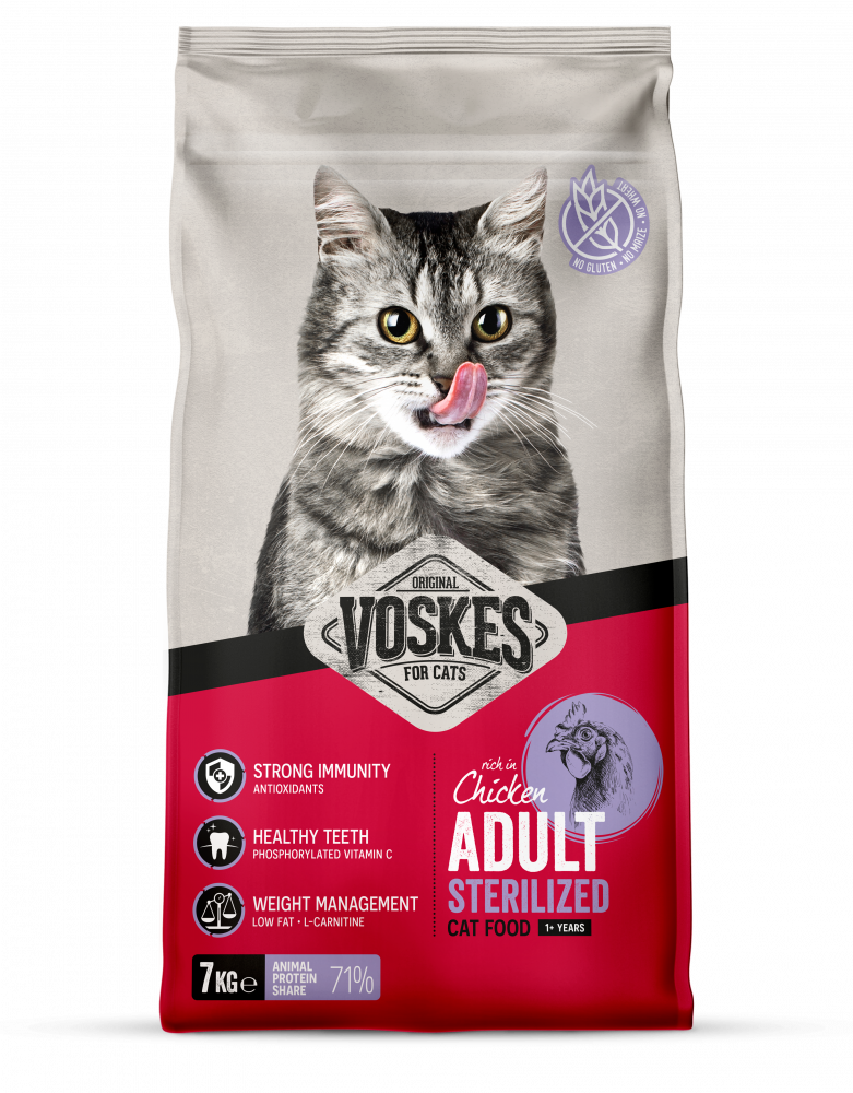 Voskes brok adult sterilized kip 7kg