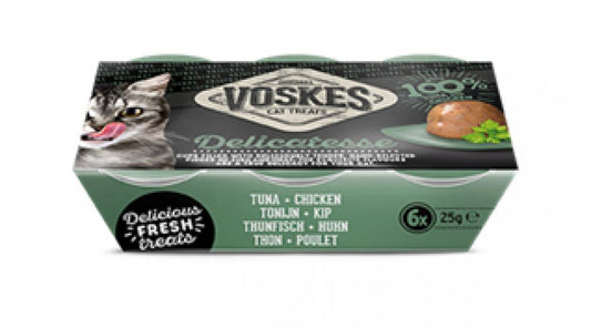 Voskes jelly cups tonijn&kip 6x25gr