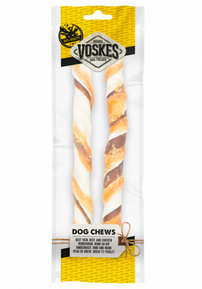 Voskes stick runderhuid rund&kip 25cm 2st