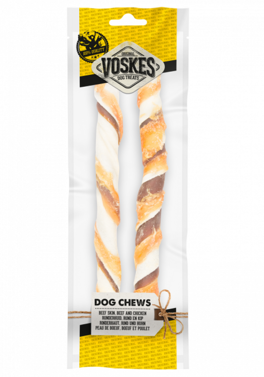 Voskes stick runderhuid rund&kip 25cm 2st
