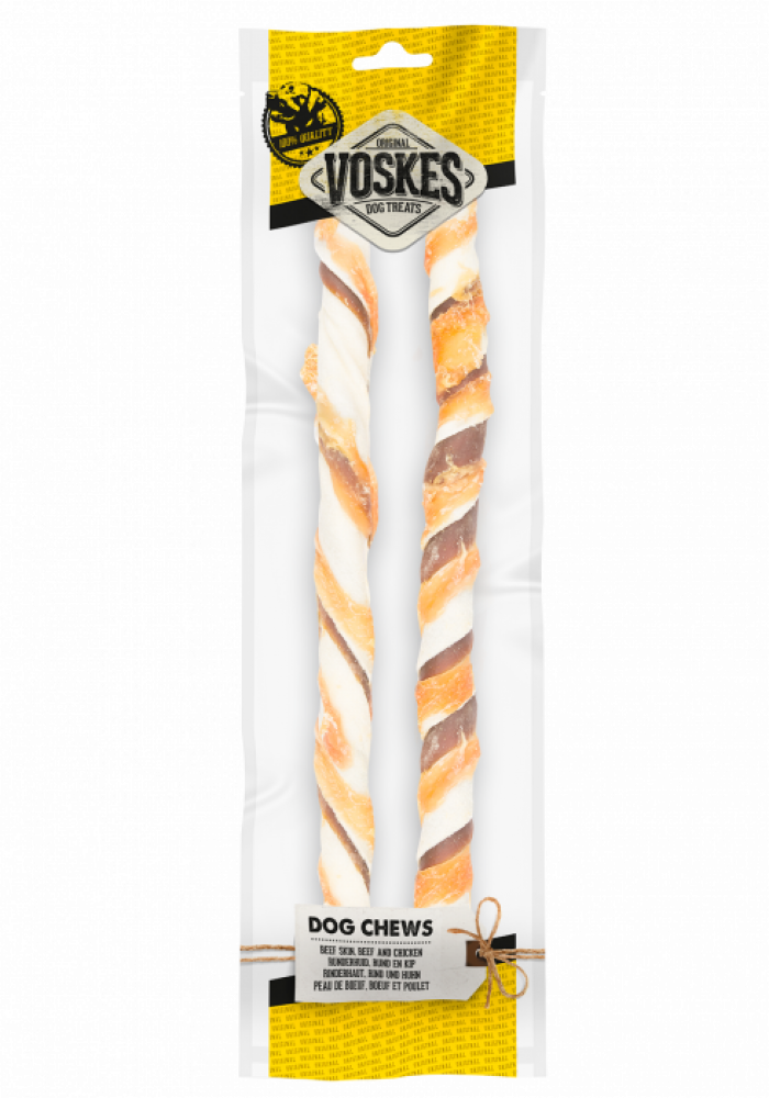 Voskes stick runderhuid rund&kip 40cm 2st