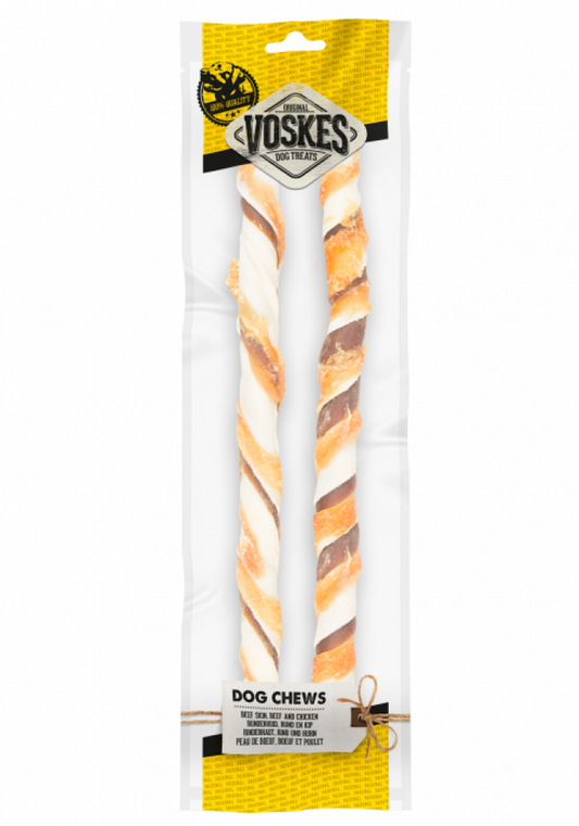 Voskes stick runderhuid rund&kip 40cm 2st