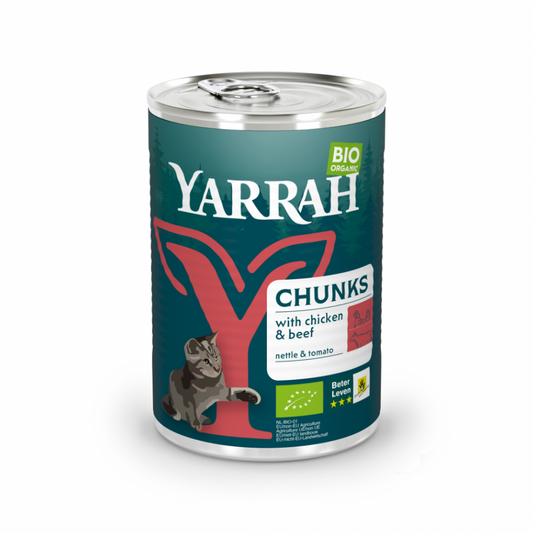 Yarrah cat bio blik brokjes saus kip&rund 405gr