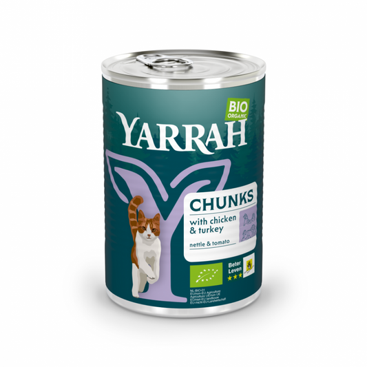 Yarrah cat bio blik brokjes saus kip&kalkoen 405gr