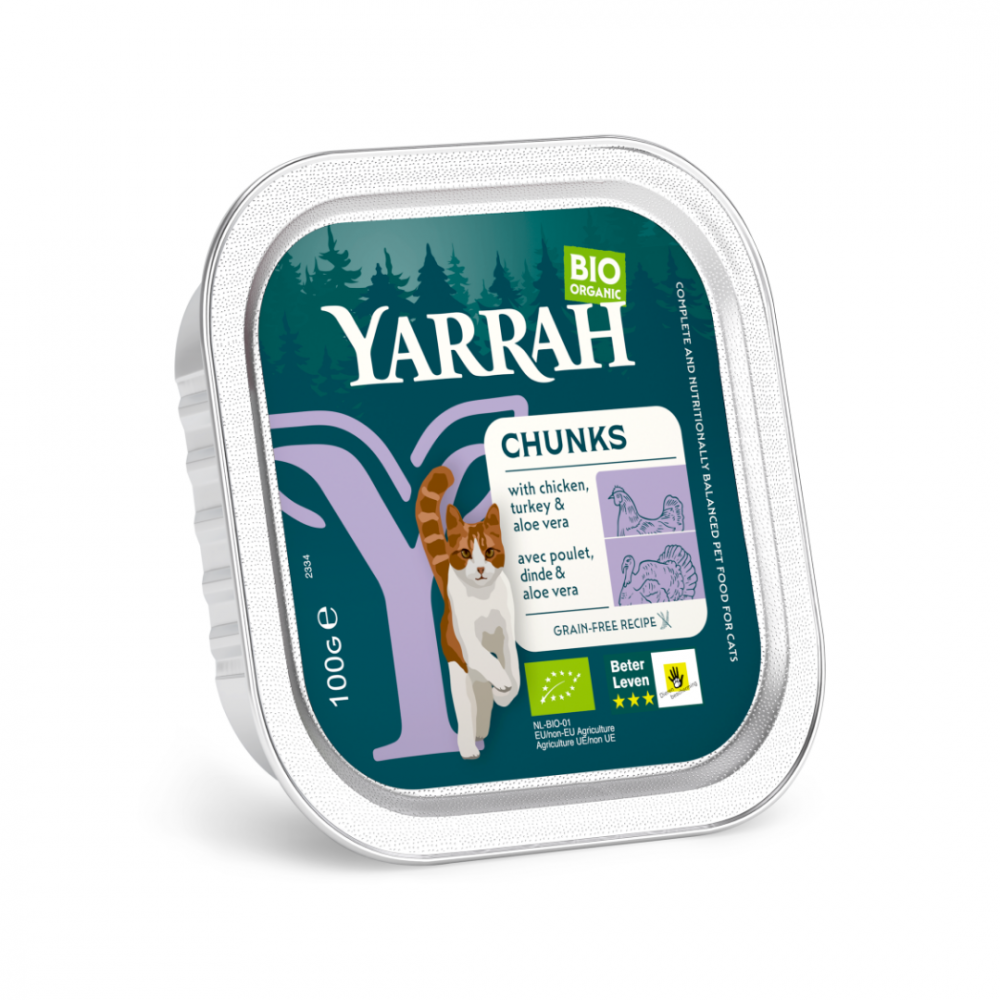 Yarrah cat bio alu grainfree brokjes kip&kalkoen 100gr
