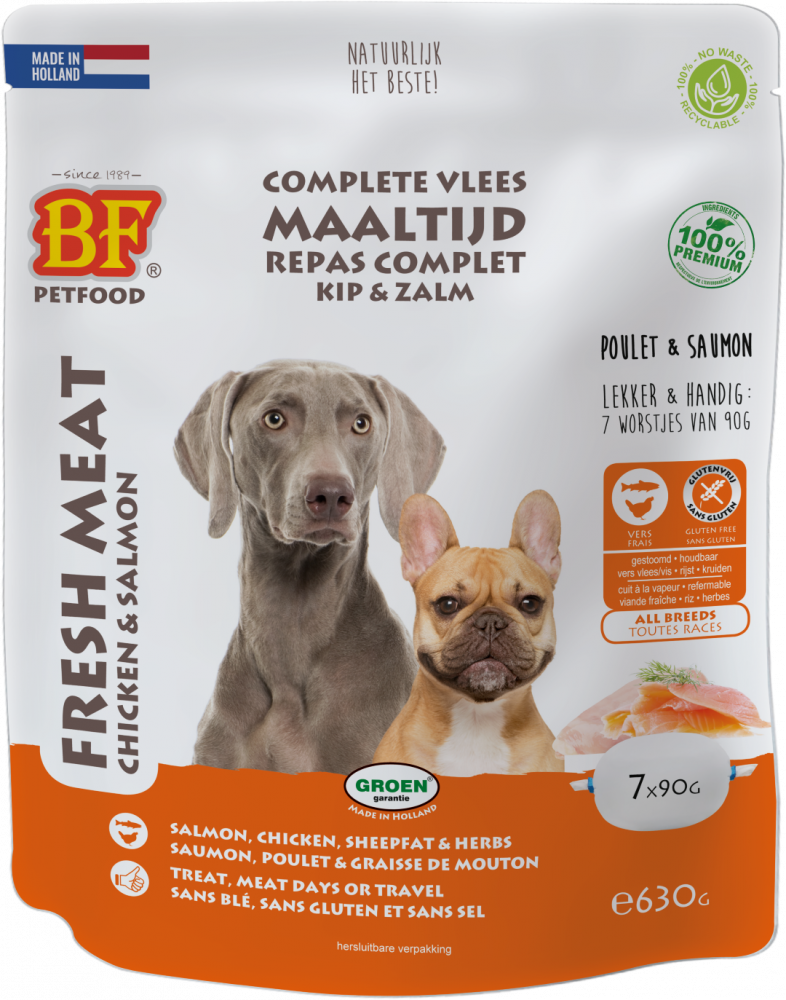 Biofood vleesvoeding compleet kip&zalm zak 7x90gr
