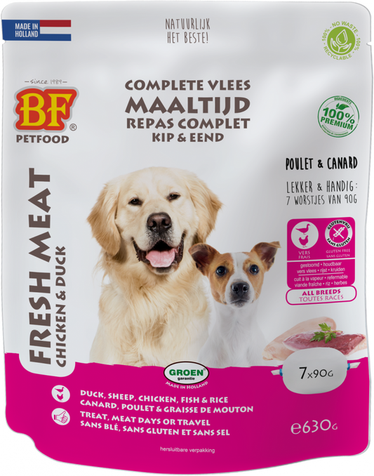 Biofood vleesvoeding compleet kip&eend zak 7x90gr