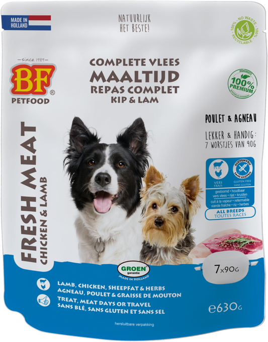 Biofood vleesvoeding compleet kip&lam zak 7x90gr
