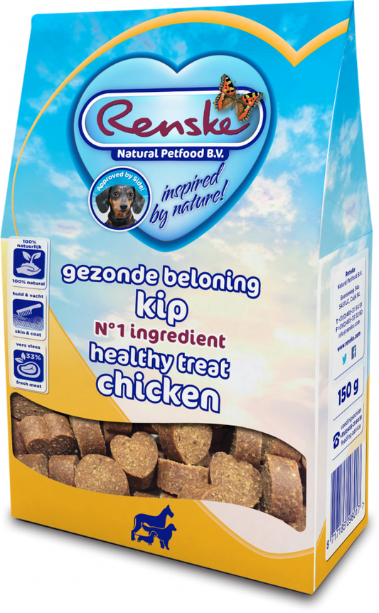 Renske gezonde beloning hartjes hond kip 150gr