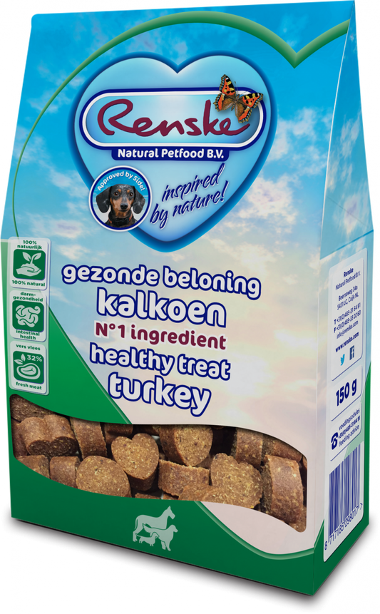 Renske gezonde beloning hartjes hond kalkoen 150gr
