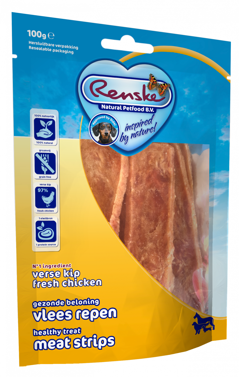 Renske gezonde beloning vleesrepen hond kip 100gr