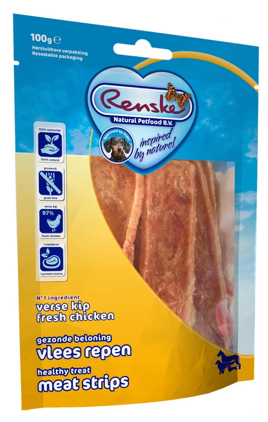 Renske gezonde beloning vleesrepen hond kip 100gr