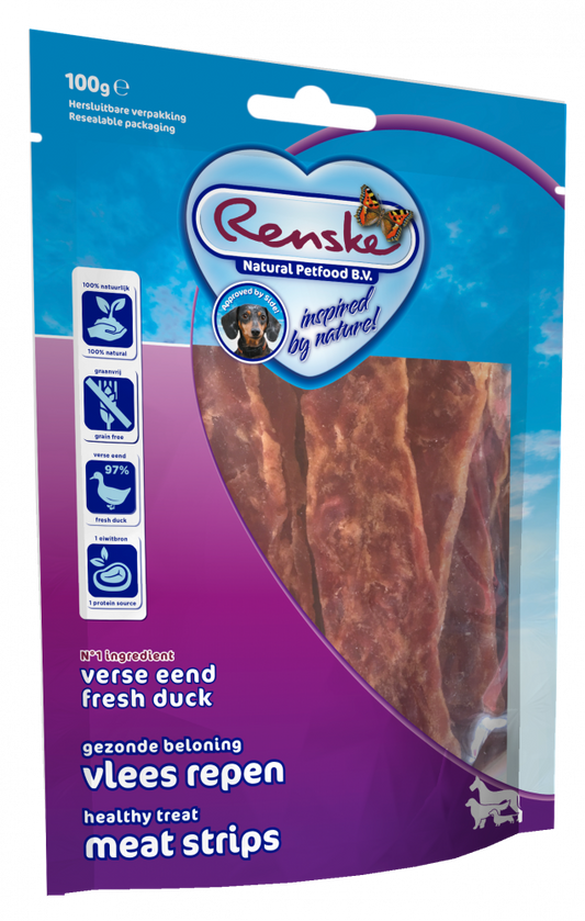 Renske gezonde beloning vleesrepen hond eend 100gr