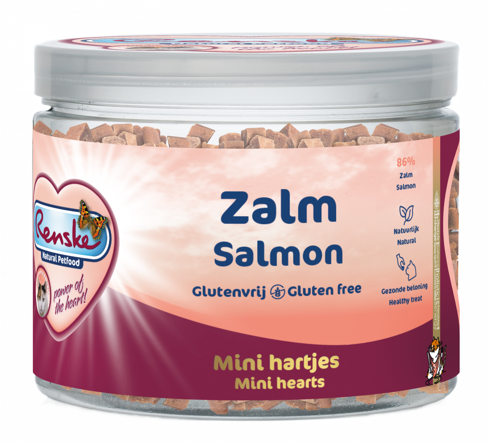 Renske gezonde beloning kat mini hartjes zalm 100gr