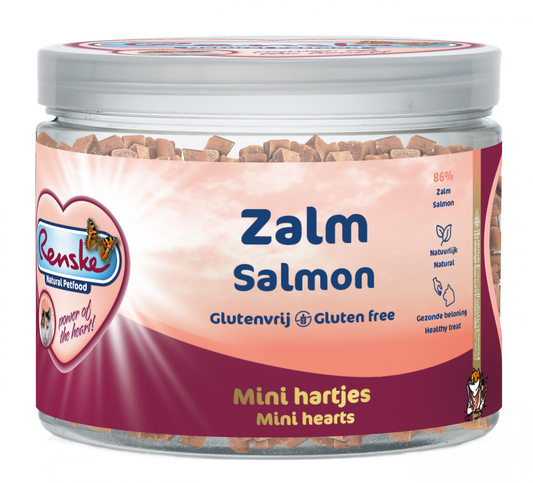 Renske gezonde beloning kat mini hartjes zalm 100gr
