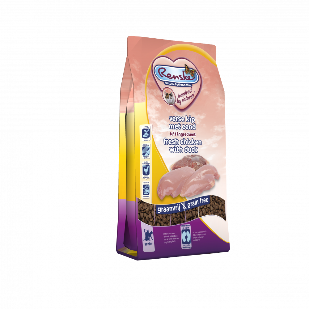 Renske Super Premium droog kat senior kip&eend 1,5kg
