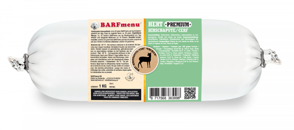 BARFmenu hond premium hert 1kg