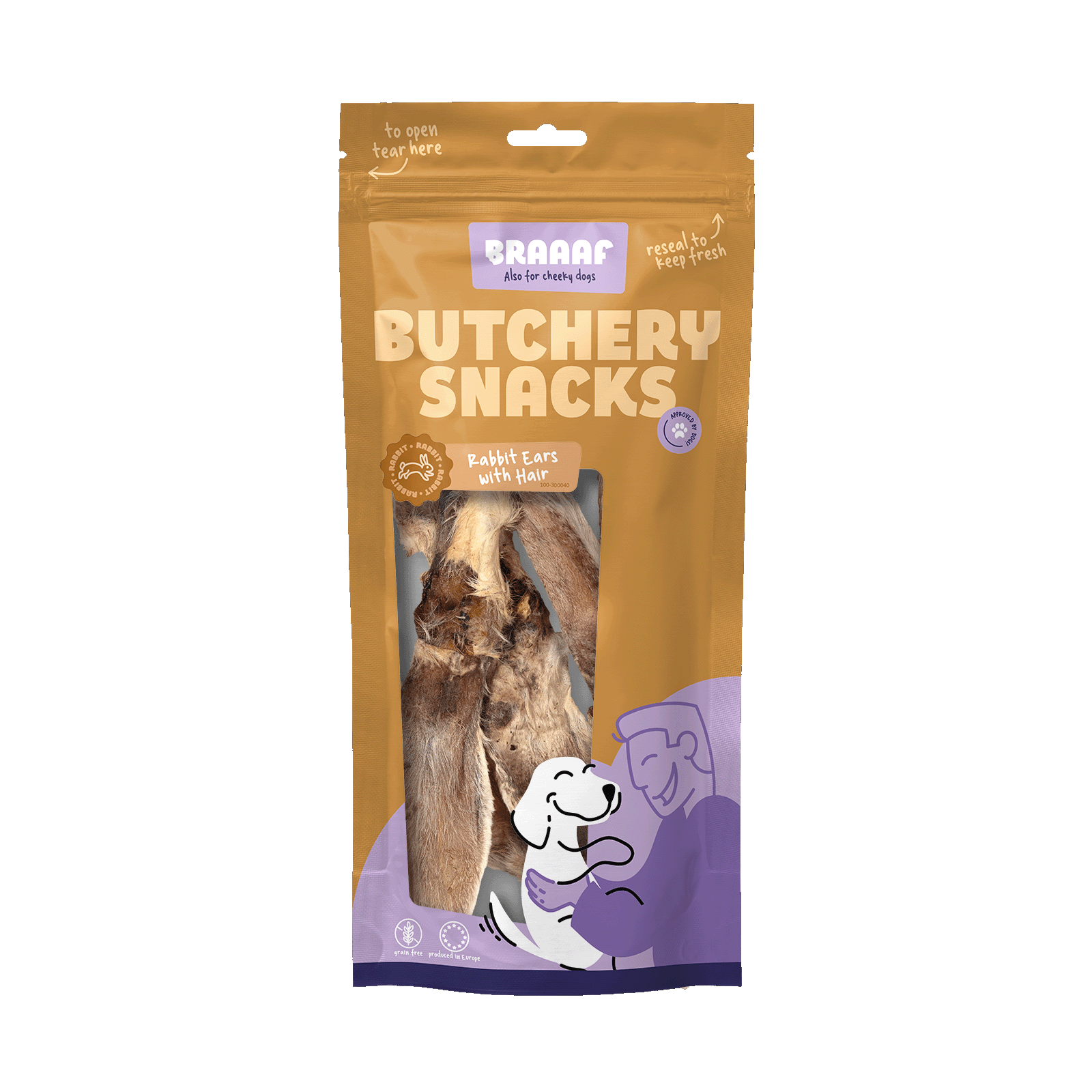 Braaaf Butchery rabbit ears with hair 80gr