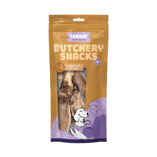 Braaaf Butchery rabbit ears with hair 80gr