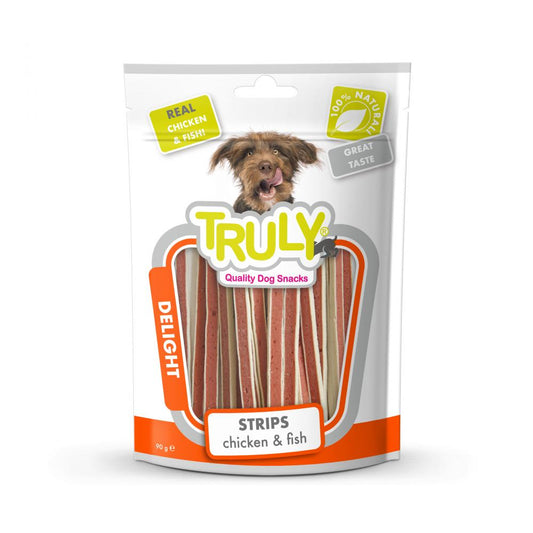 Truly dog chicken&fish strips soft snack 90gr