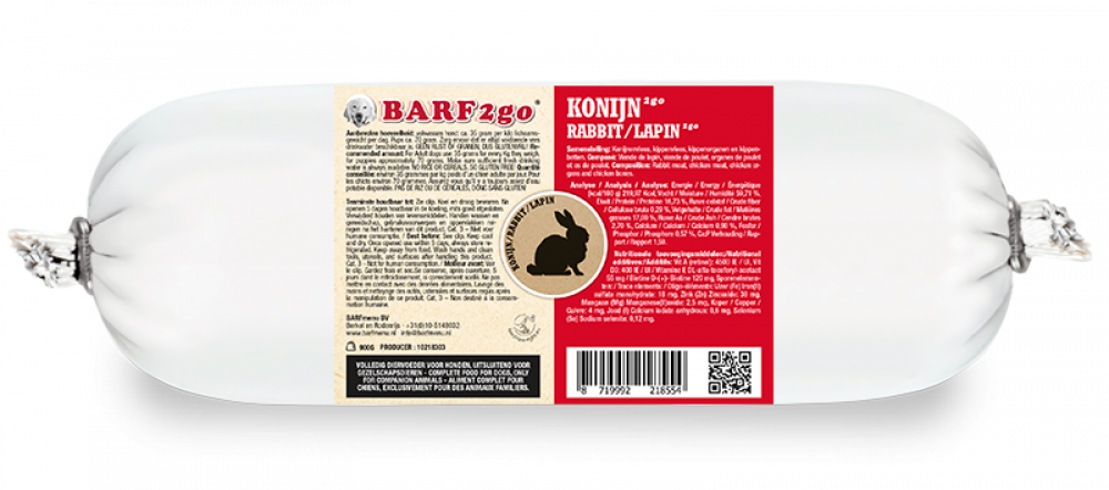 Barf2go hond konijn 900gr