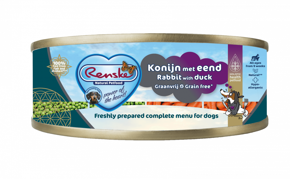 Renske vers vlees maaltijd hond eend/konijn grnvr 95gr
