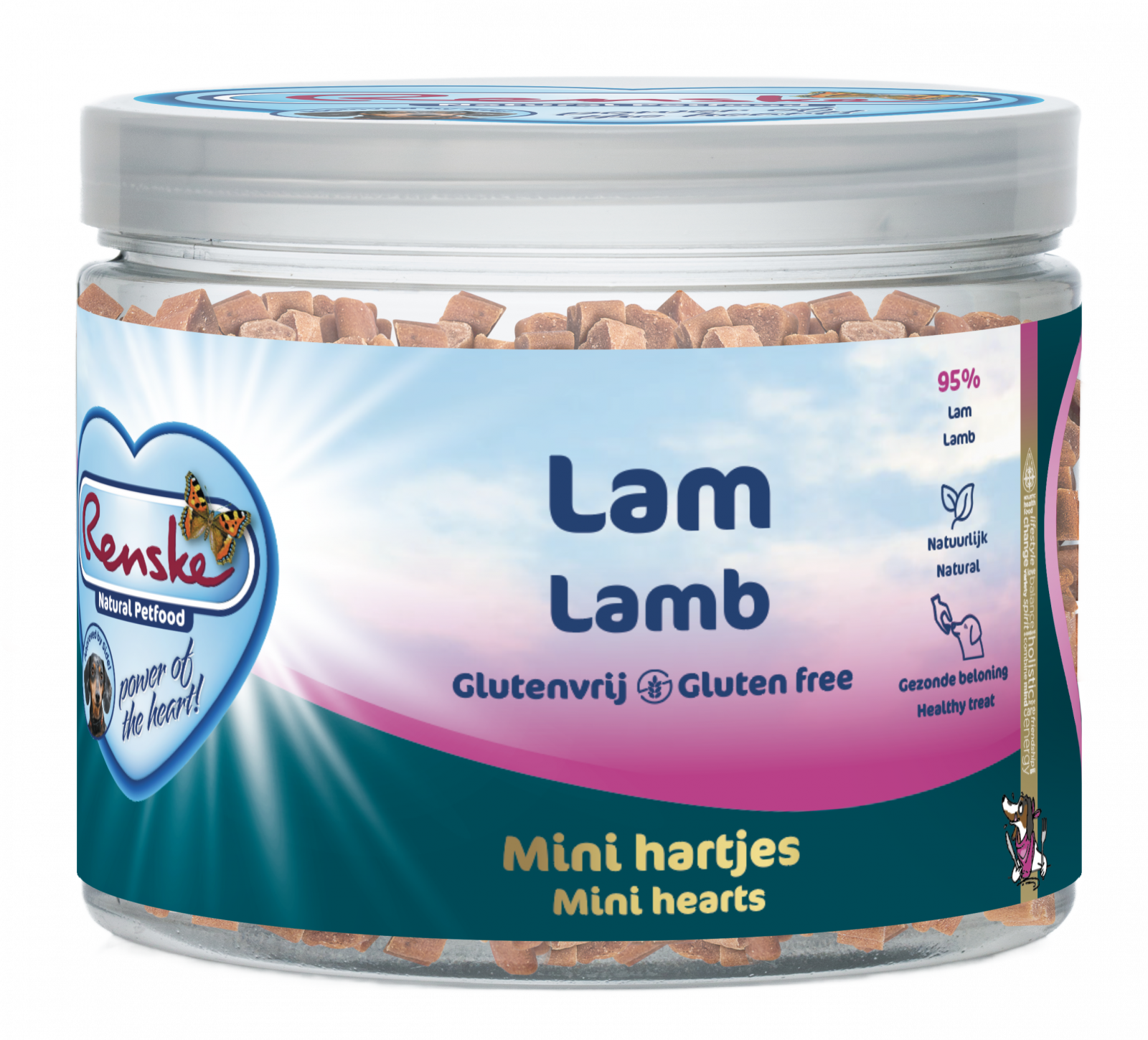 Renske gezonde beloning mini hartjes hond lam 100gr