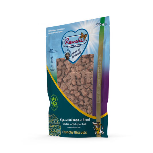 Renske gezonde beloning hond crunchy kip&kalkoen&eend 200gr