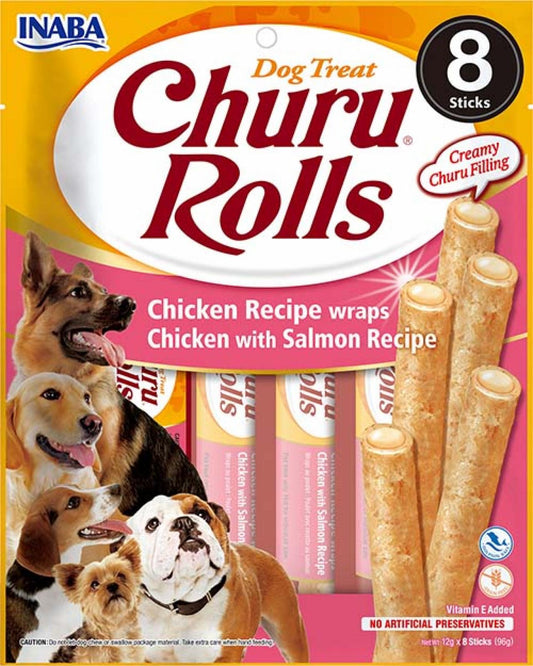 Inaba Churu rolls dog chicken&salmon wraps 8x12gr