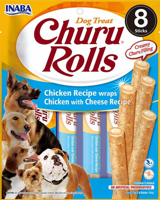 Inaba Churu rolls dog chicken&cheese wraps 8x12gr